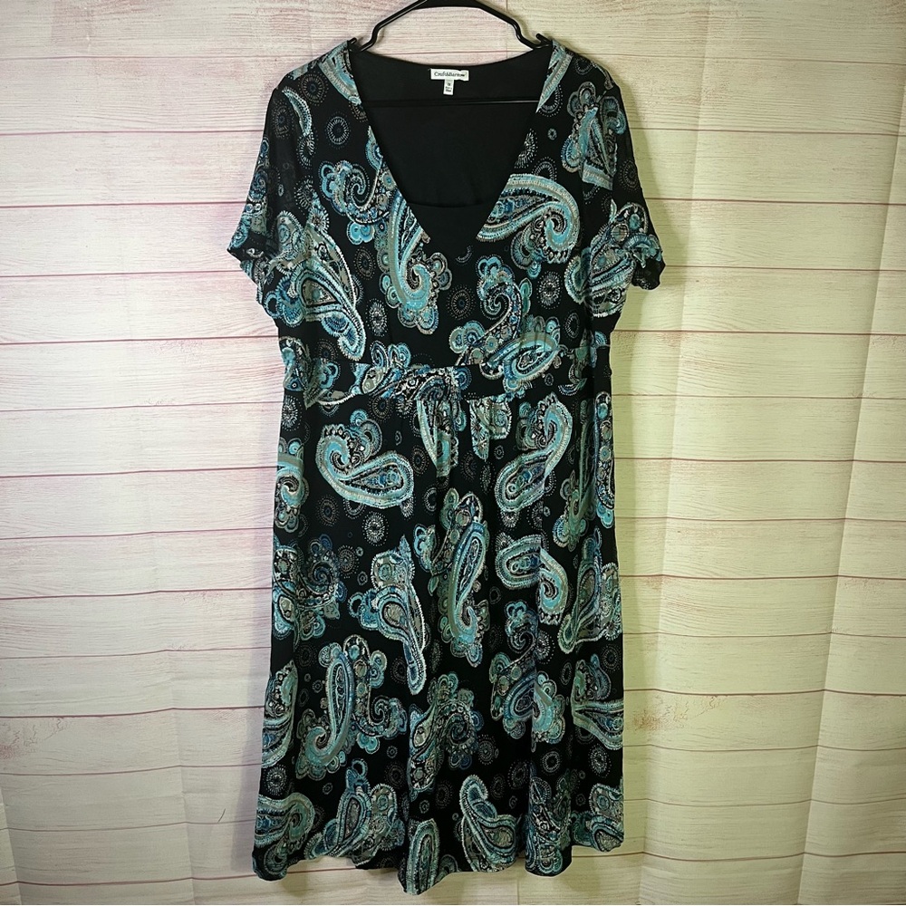 Croft‎ & Barrow Black BlueTeal Paisley Dress 1X